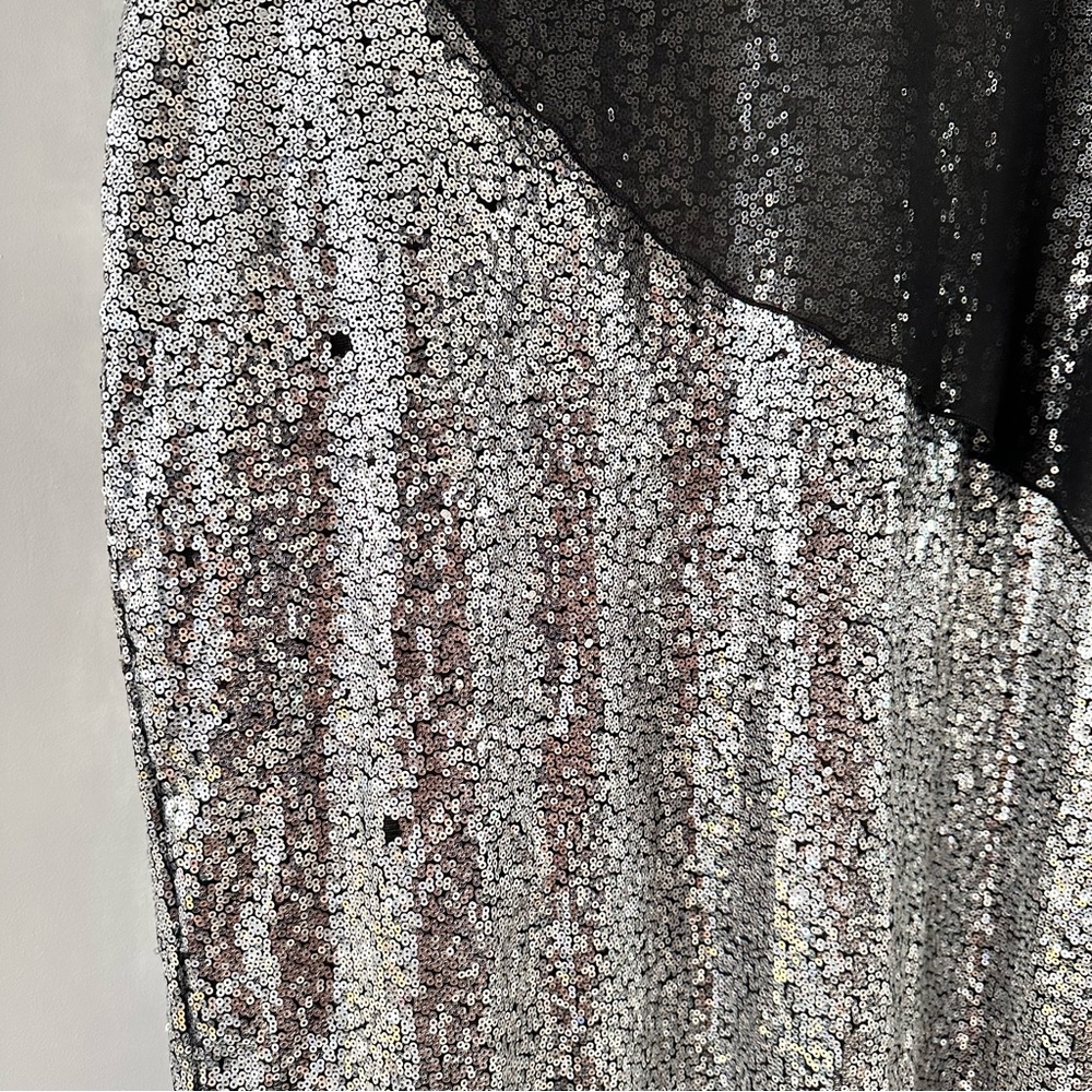 Rose gal Silver Sequins Dress Plus Size 3X / US 20 with Black Overlay, Stretchy - Picture 11 of 13